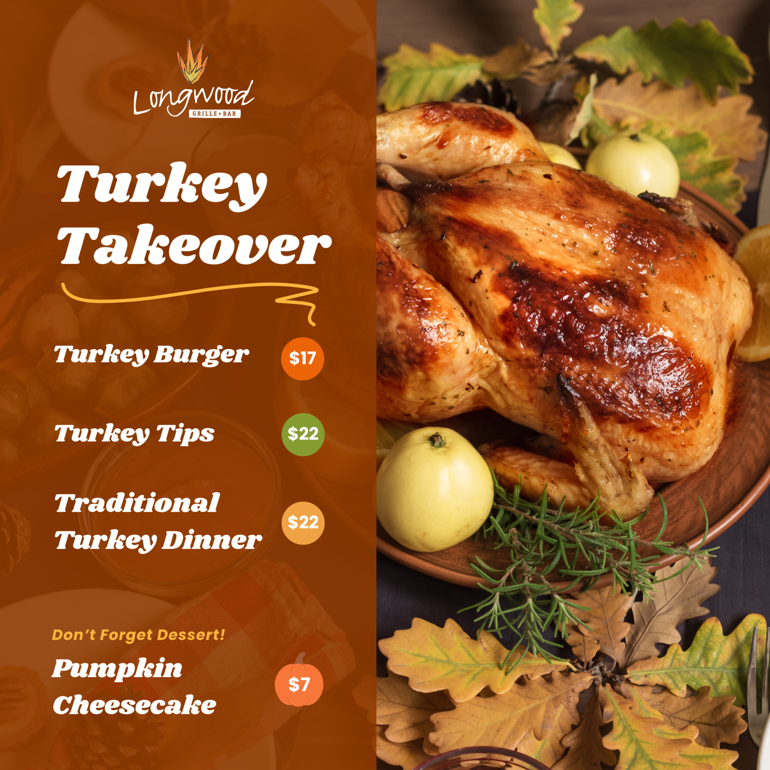 An image of the Longwood Grille and Bar food and atmosphere