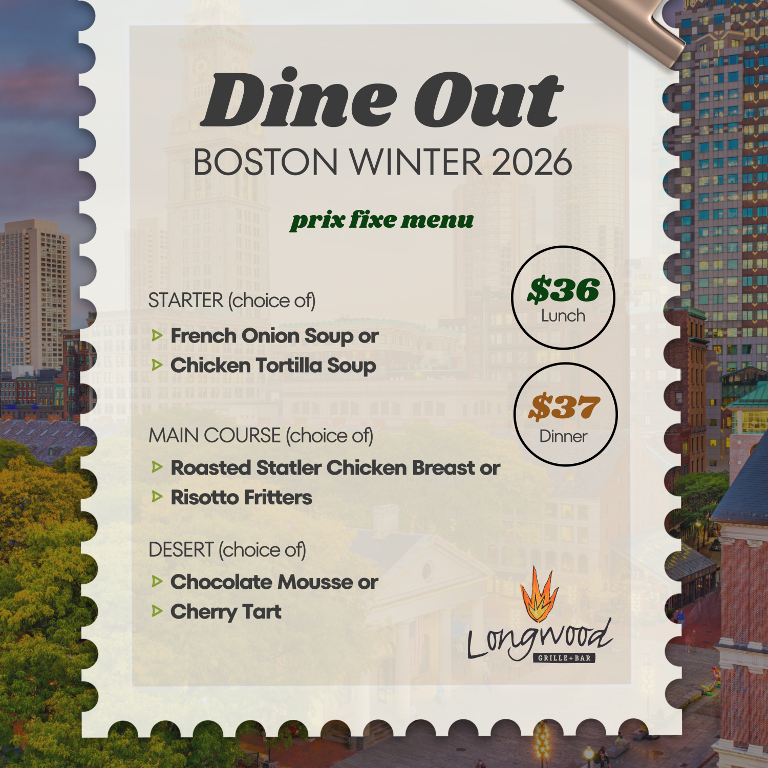 An image of the Longwood Grille and Bar food and atmosphere